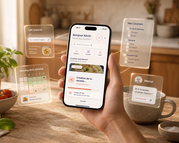 Mimosa importing a recipe on a phone held in a kitchen