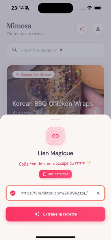 Import d'une recette dans Mimosa