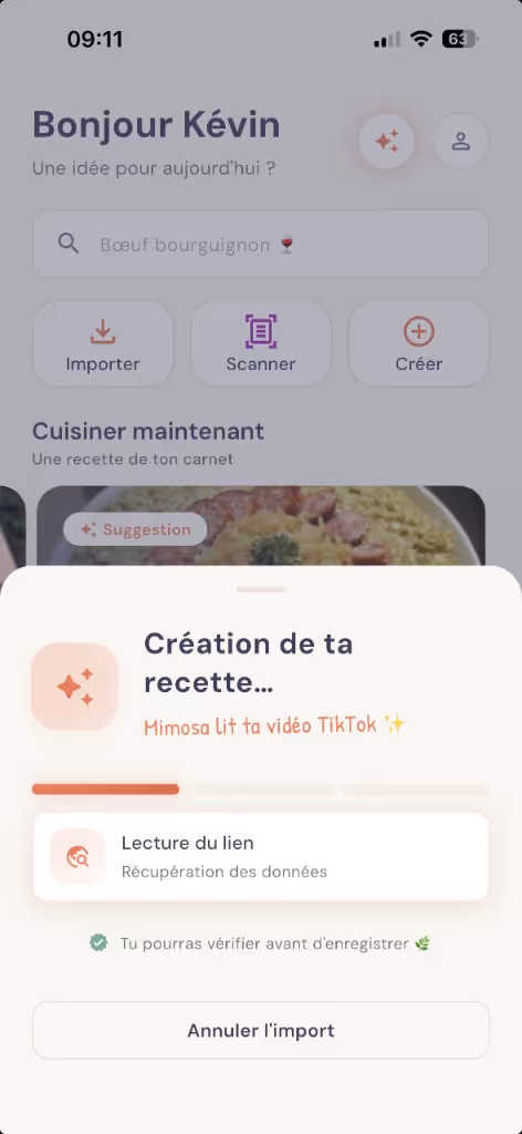 Import a recipe from a TikTok video